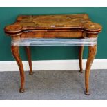 An 18th century Continental inlaid walnut card table with out stepped rounded corners on cabriole