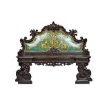 A pair of 19th century Italian polychrome painted carved walnut hall benches,