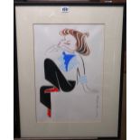 Gary Smith (contemporary), Caricature of Katharine Hepburn, gouache, 43cm x 29cm.
