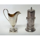Silver, comprising; a late Victorian sugar caster, of cylindrical form,