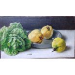 Jakob Hansen (20th century), Still life of quinces and lettuce, oil on canvas, signed and