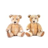 A Chilterns musical teddy bear, and one other Chiltern's teddy bear, each with golden fur,