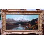 Charles Leslie (1835-1890), Loch scene, oil on canvas, signed, 28cm x 59.5cm.