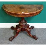 A Victorian figured walnut card table,