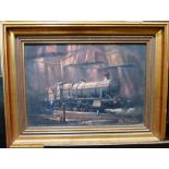 Philip D. Hawkins (contemporary), Locomotive steaming up, oil on canvas, signed, 24cm x 34cm.