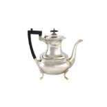 A silver five piece tea and coffee set, comprising; a teapot, a coffee pot, a hot water jug,