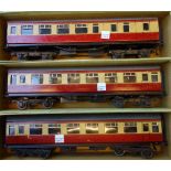 Three Bassett Lowke O gauge coaches; B.