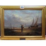 Attributed to Samuel Williamson (1792-1840), Fisherfolk on the shore, oil on panel, 22.5cm x 32cm.