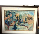 Mordechai Levanon (1901-1968), Landscape, watercolour, signed and inscribed, 47cm x 67cm.