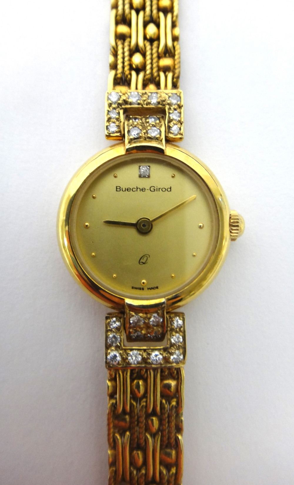 A Bueche-Girod 9ct gold and diamond set lady's bracelet wristwatch, with a quartz movement, - Image 2 of 3