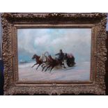 Russian School (19th century), The Sleigh Ride, oil on canvas, signed in Cyrillic, 39cm x 56cm.