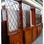 A George III floral marquetry inlaid mahogany breakfront bookcase,