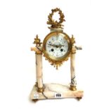 A French marble and gilt metal mounted mantel clock garniture, late 19th century,