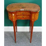 A Napoleon III parquetry inlaid kingwood kidney shaped two drawer side table,