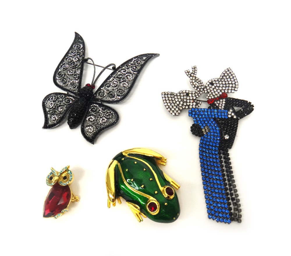A group of three Butler & Wilson costume brooches, the designs comprising; two dancing elephants,