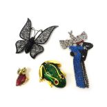 A group of three Butler & Wilson costume brooches, the designs comprising; two dancing elephants,