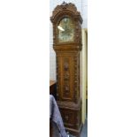 A carved oak longcase clock, 19th century,