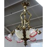 A French gilt bronze six branch chandelier, early 20th century,