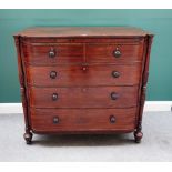 A William IV mahogany bowfront chest of two short and three long graduated drawers,