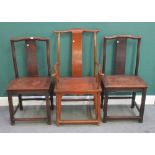 A pair of 18th century Chinese Hong-Mu yoke back side chairs with solid seated and square supports,