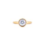 A gold and diamond single stone ring, collet set with a circular cut diamond, detailed 18ct,