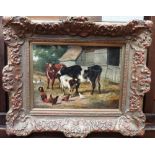 Follower of Thomas Sidney Cooper, Cattle and poultry in a yard, oil on canvas,