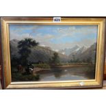 Attributed to Sarah Renard (née Mermod, 19th century), Alpine lake view, oil on canvas,