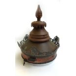 A late 19th century copper street lantern, with tapering spire and pierced castellated rim,