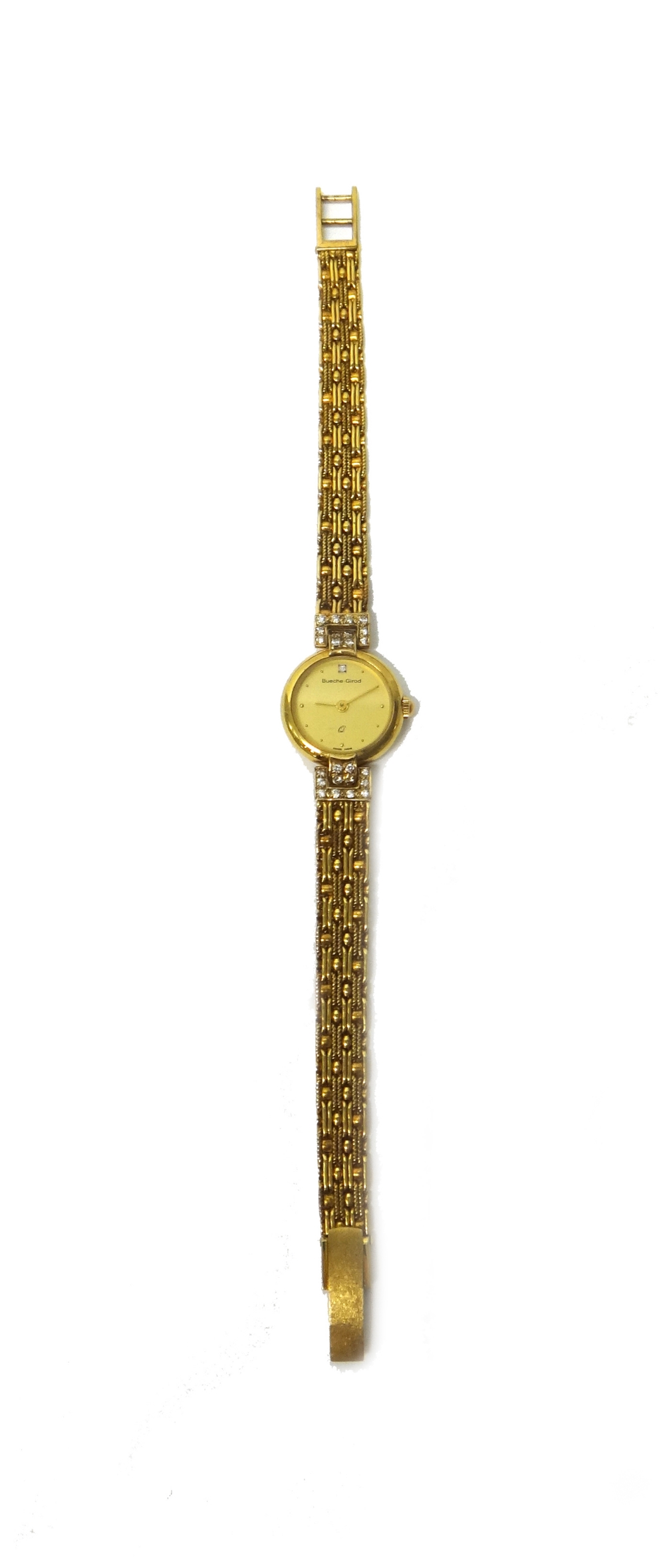 A Bueche-Girod 9ct gold and diamond set lady's bracelet wristwatch, with a quartz movement,