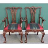 A pair of Chippendale Revival mahogany framed carver/open armchairs,