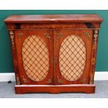 A Victorian gilt metal mounted walnut and fruitwood inlaid side cabinet,