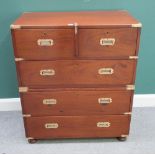 A brass bound campaign style mahogany two part chest of two short and three long drawers,