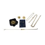 A 9ct gold Libra pendant, a folding Masonic ball pendant,