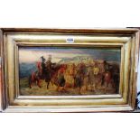 Continental School (19th century), Horsemen with Arab prisoners, oil on canvas, 21.5cm x 43.5cm.