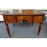 A Victorian figured walnut writing desk, the leather inset top over three frieze drawers,