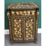 A Regency black lacquer chinoiserie decorated bowfront side cabinet,