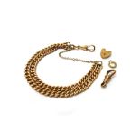 A 9ct gold curb link two row bracelet, fitted with a swivel clasp and a safety chain,