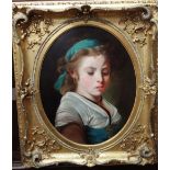 After Jean Baptiste Greuze, Study of a young girl, oil on canvas, oval, 46cm x 37cm.