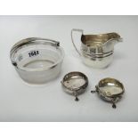 Silver and silver mounted wares, comprising; a Victorian glass butter dish,