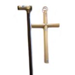 A Victorian rosewood walking stick, with ivory handle and foliate embossed gilt metal mounts,