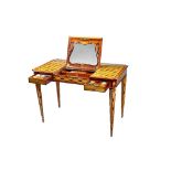 A mid-20th century parquetry inlaid satinwood and mahogany dressing table,
