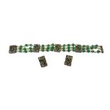 An emerald, rose diamond and cultured pearl bracelet,