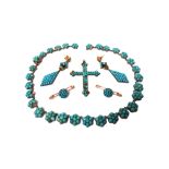 A turquoise set cluster link necklace, on a snap clasp (six turquoise lacking),