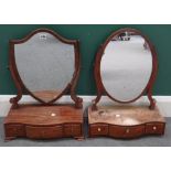 A George III mahogany swing framed toilet mirror, with serpentine three drawer base,