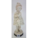 A carved alabaster figure of a young girl, early 20th century, modelled holding an umbrella,