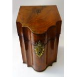 A George III mahogany slope top knife box, with serpentine front, 23cm wide x 35cm high x 26cm deep.
