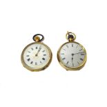 An 18ct gold cased keyless wind open faced lady's fob watch,