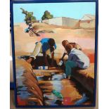 Stary Mwaba (contemporary), The water hole, oil on canvas, signed and dated 2003, 84cm x 64cm.