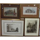 A group of four prints and engravings, including views of Amsterdam, Christs Hospital,
