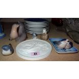 Copenhagen ceramics, comprising; a quantity of Christmas plates, a small rectangular tray,